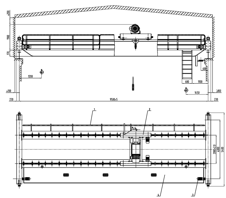 Overhead crane technical drawing